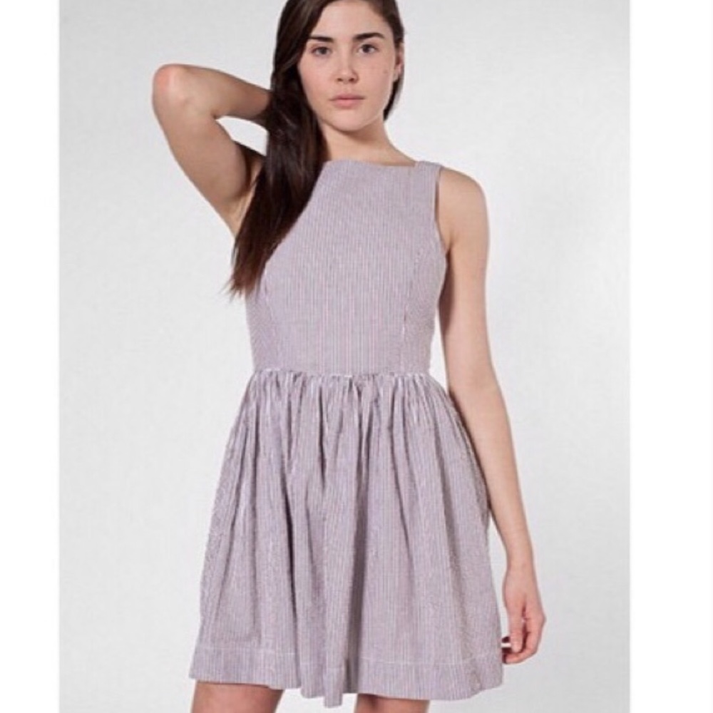 American Apparel Tan and White Seersucker Dress